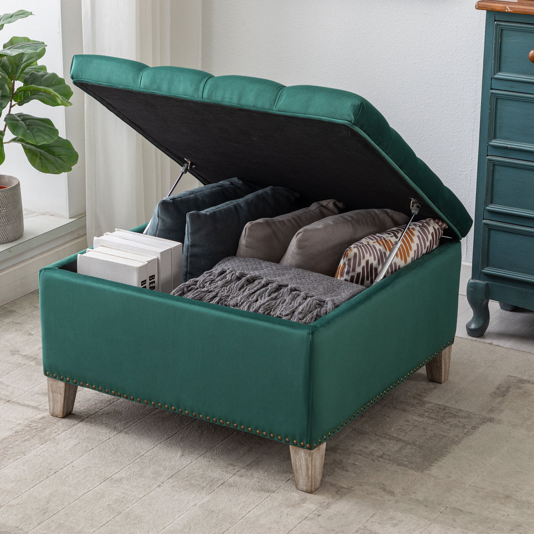 Wordford Square Velvet Tufted Storage Ottoman