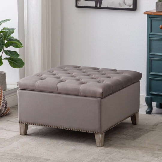 Wordford Square Velvet Tufted Storage Ottoman