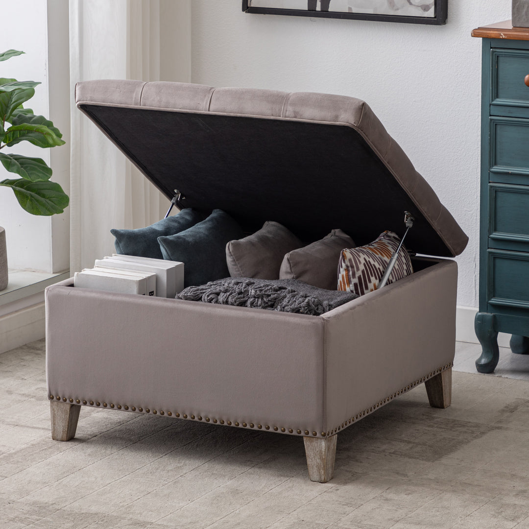 Wordford Square Velvet Tufted Storage Ottoman