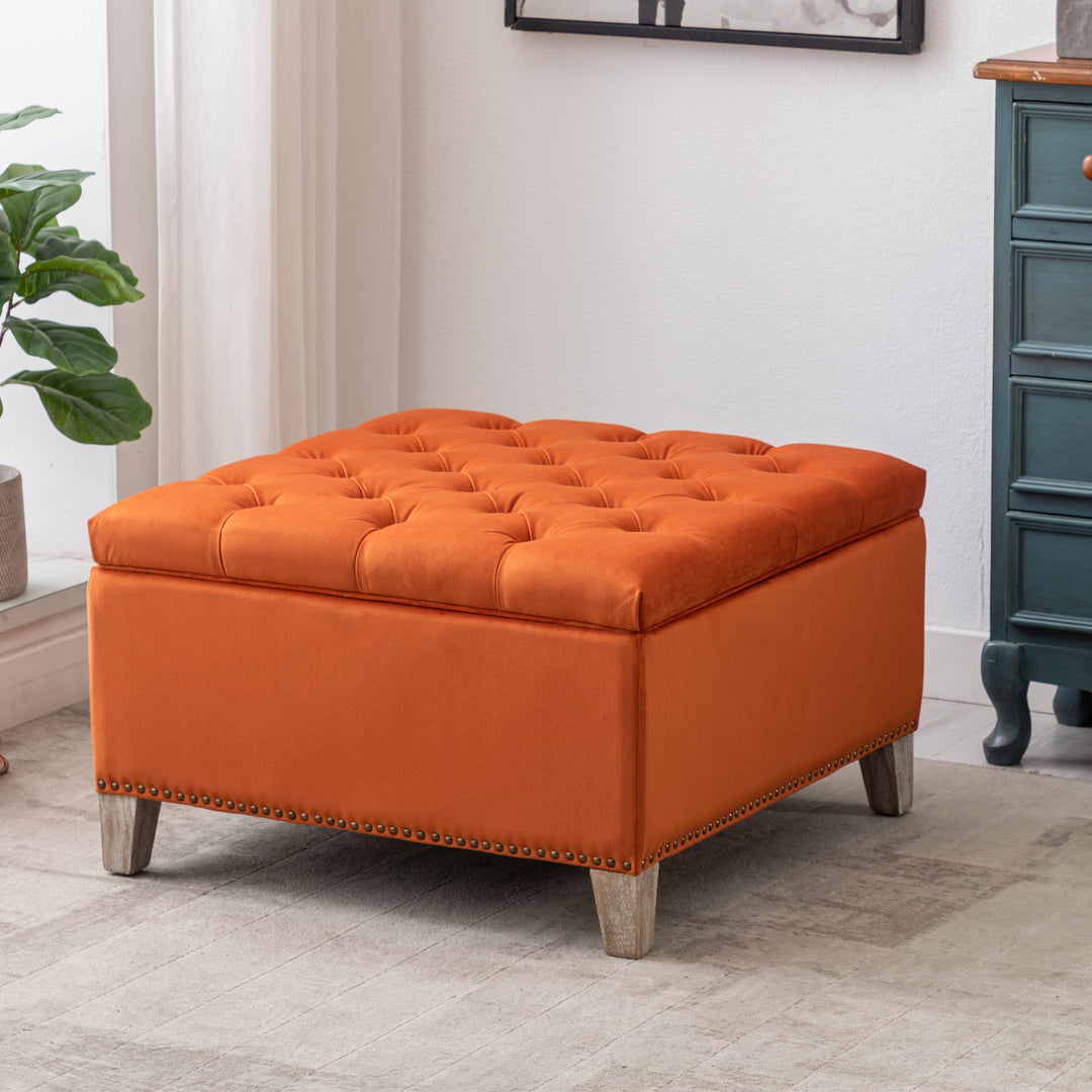 Wordford Square Velvet Tufted Storage Ottoman