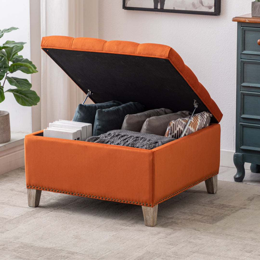 Wordford Square Velvet Tufted Storage Ottoman