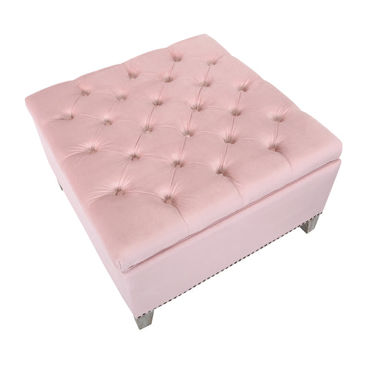 Wordford Square Velvet Tufted Storage Ottoman