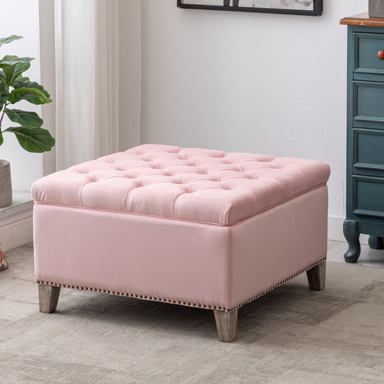 Wordford Square Velvet Tufted Storage Ottoman