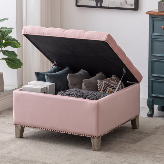 Wordford Square Velvet Tufted Storage Ottoman