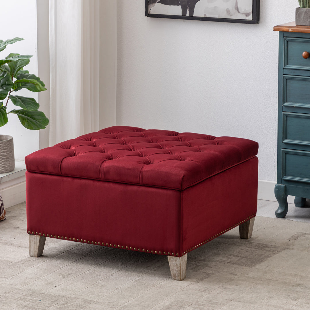 Wordford Square Velvet Tufted Storage Ottoman