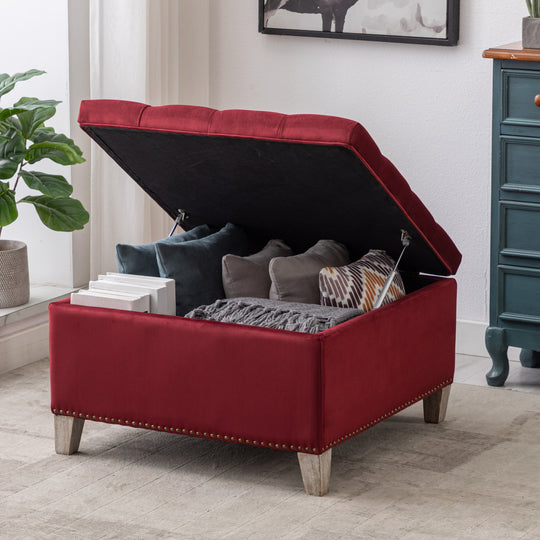 Wordford Square Velvet Tufted Storage Ottoman