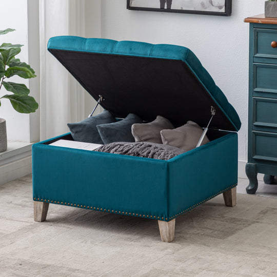 Wordford Square Velvet Tufted Storage Ottoman