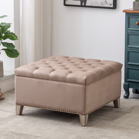 Wordford Square Velvet Tufted Storage Ottoman