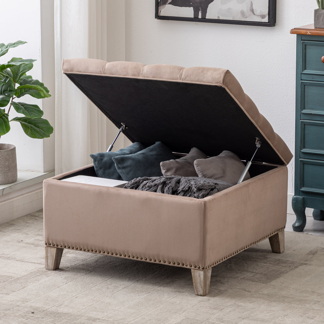 Wordford Square Velvet Tufted Storage Ottoman