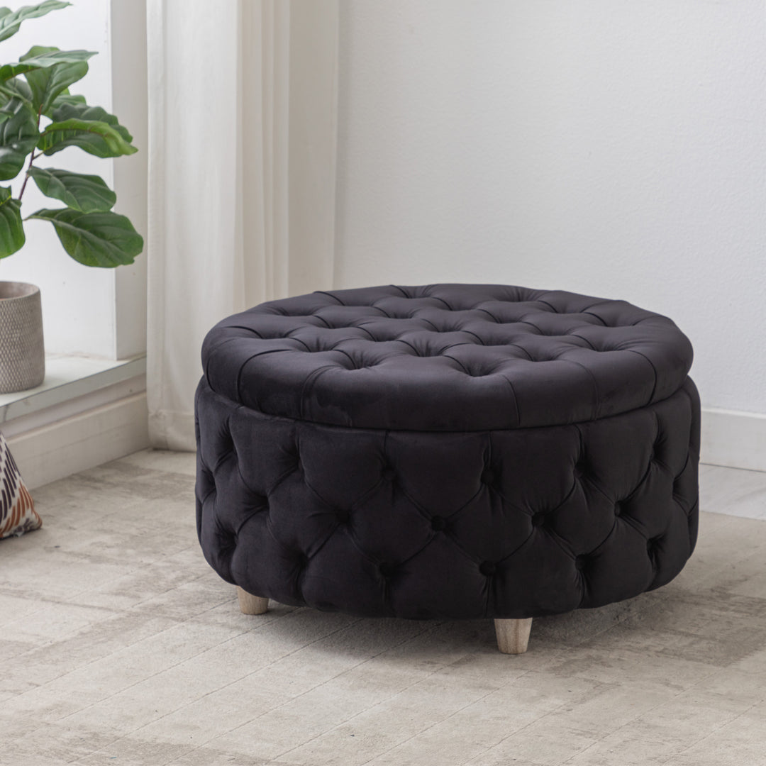 Wordford Round Velvet Tufted Storage Ottoman