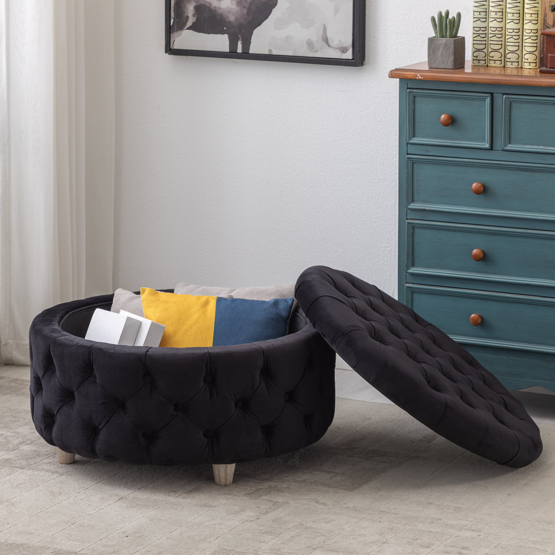 Wordford Round Velvet Tufted Storage Ottoman