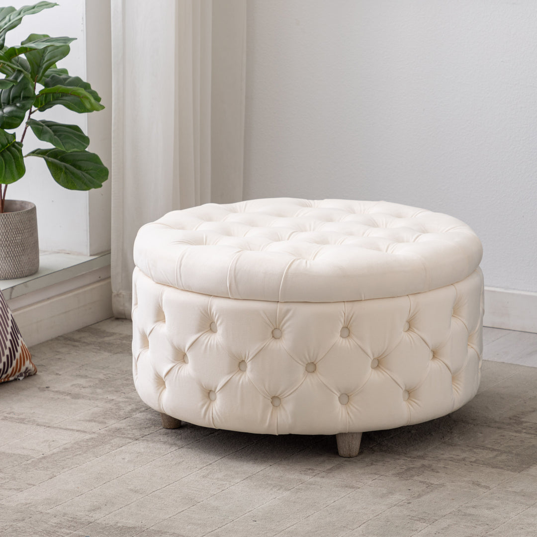 Wordford Round Velvet Tufted Storage Ottoman