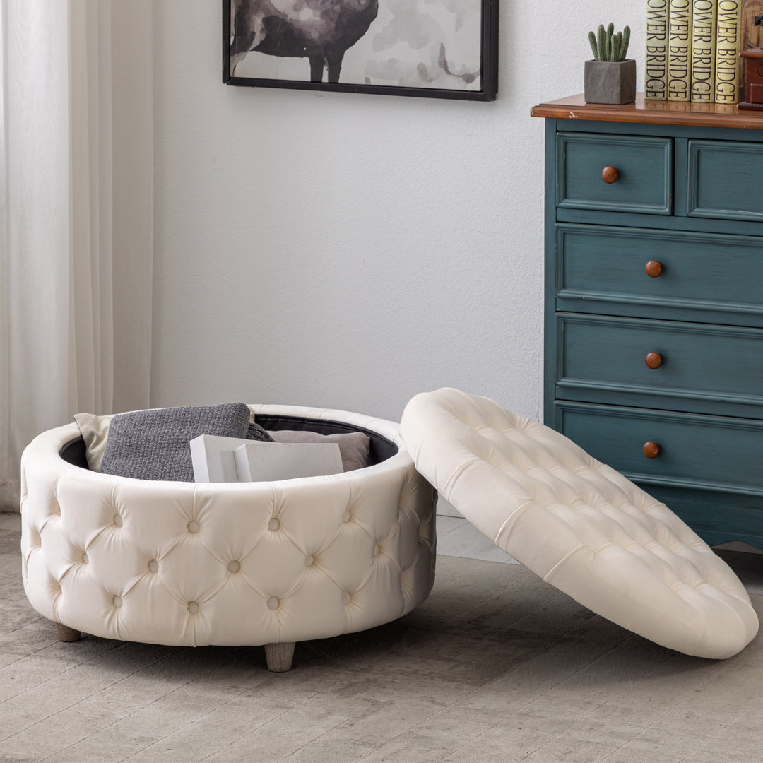 Wordford Round Velvet Tufted Storage Ottoman