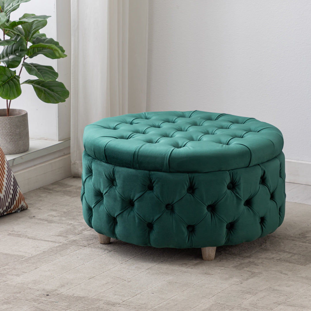 Wordford Round Velvet Tufted Storage Ottoman