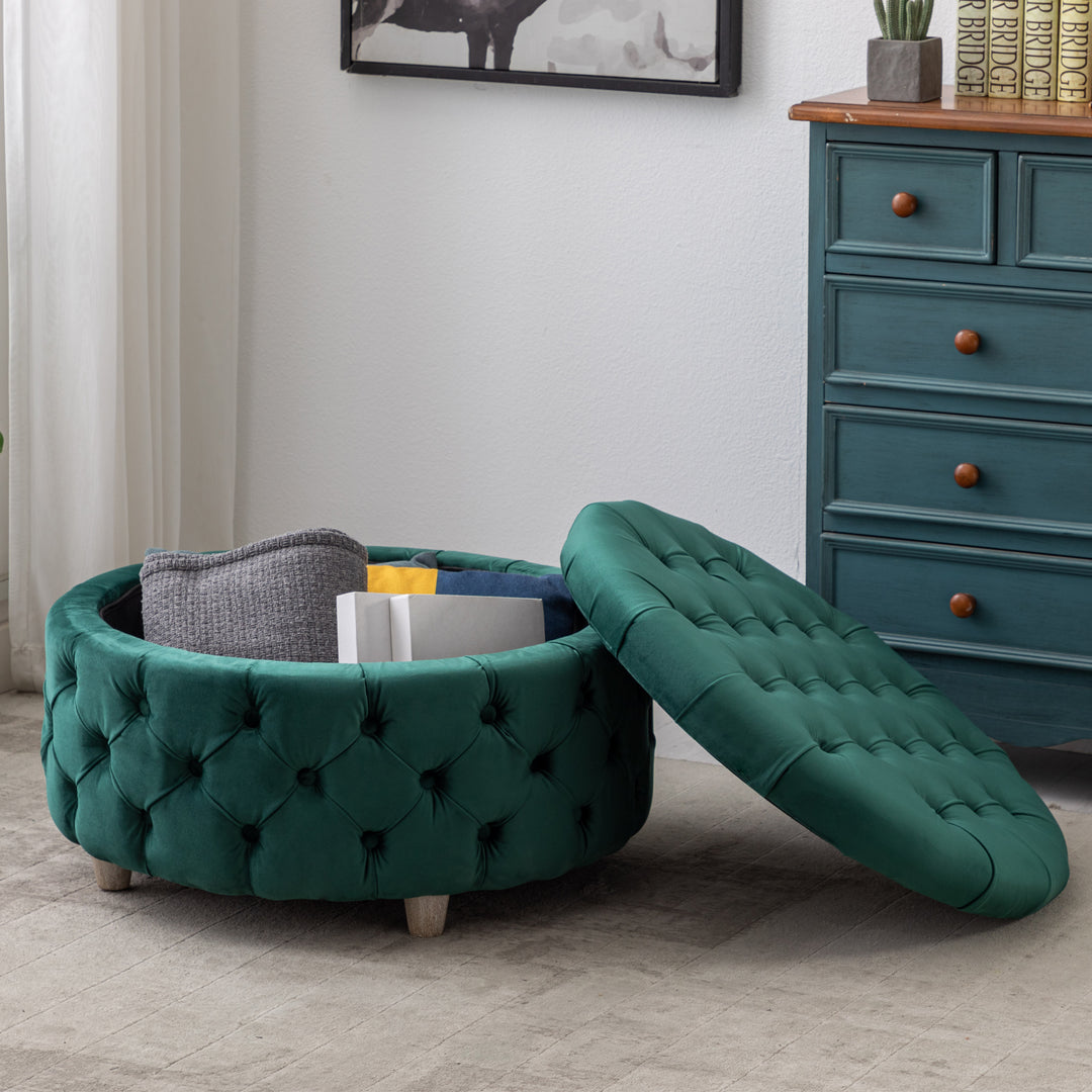 Wordford Round Velvet Tufted Storage Ottoman