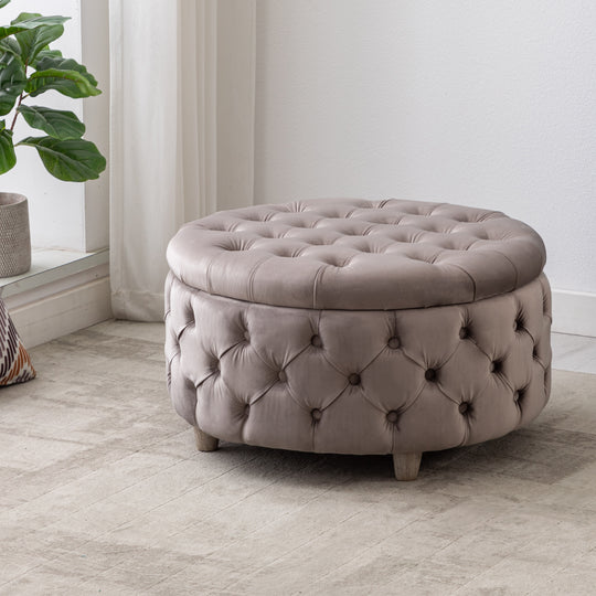 Wordford Round Velvet Tufted Storage Ottoman