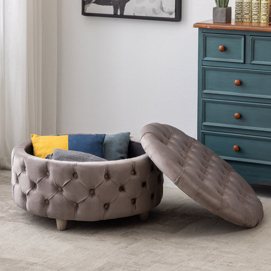 Wordford Round Velvet Tufted Storage Ottoman