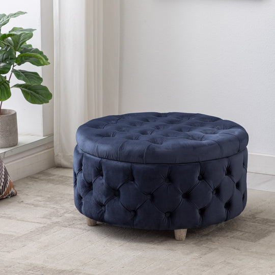 Wordford Round Velvet Tufted Storage Ottoman