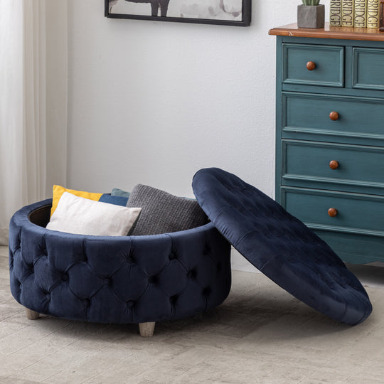 Wordford Round Velvet Tufted Storage Ottoman