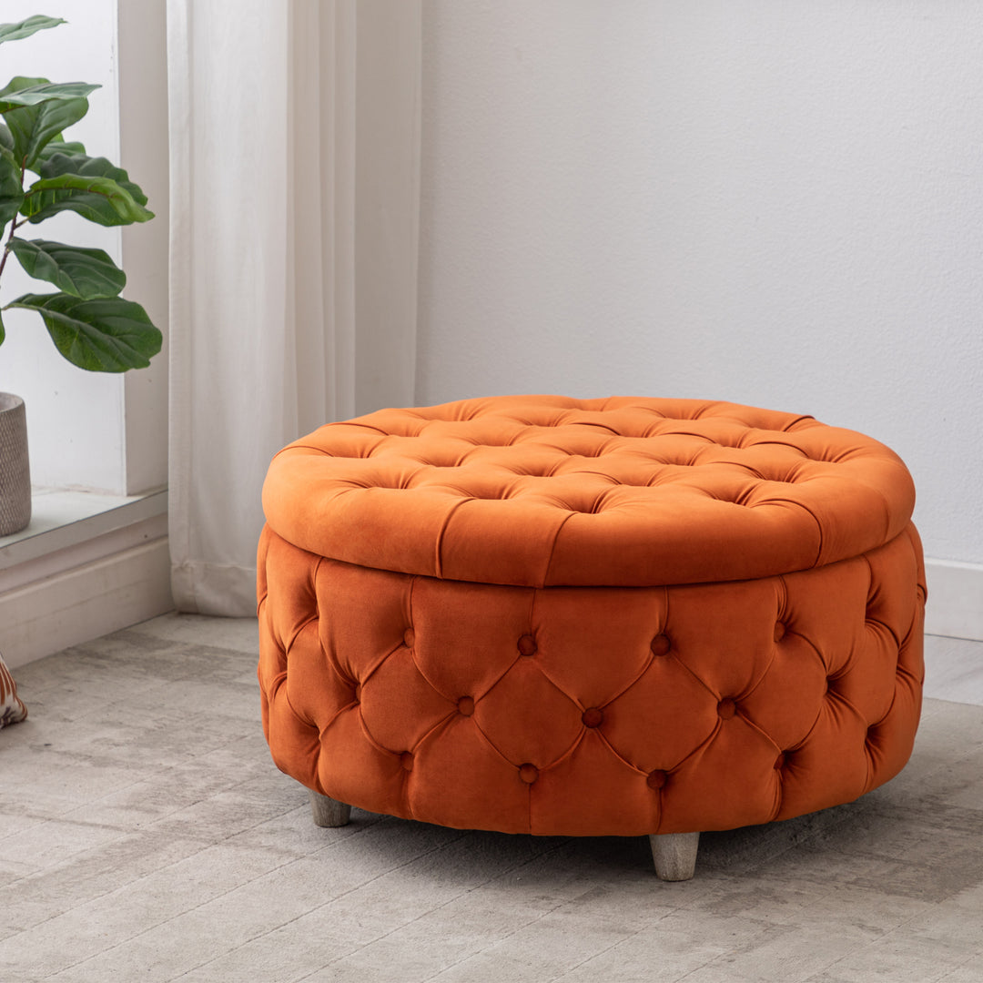 Wordford Round Velvet Tufted Storage Ottoman