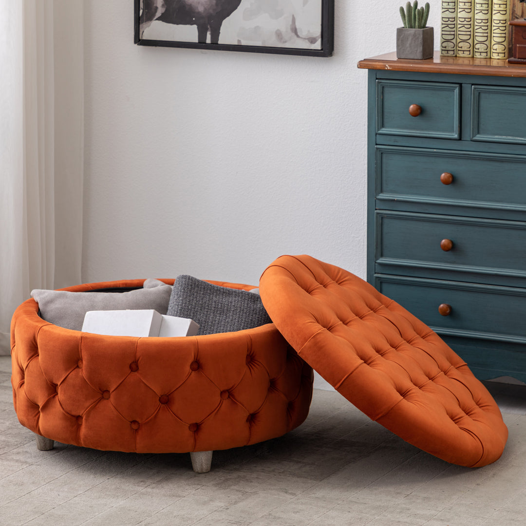 Wordford Round Velvet Tufted Storage Ottoman