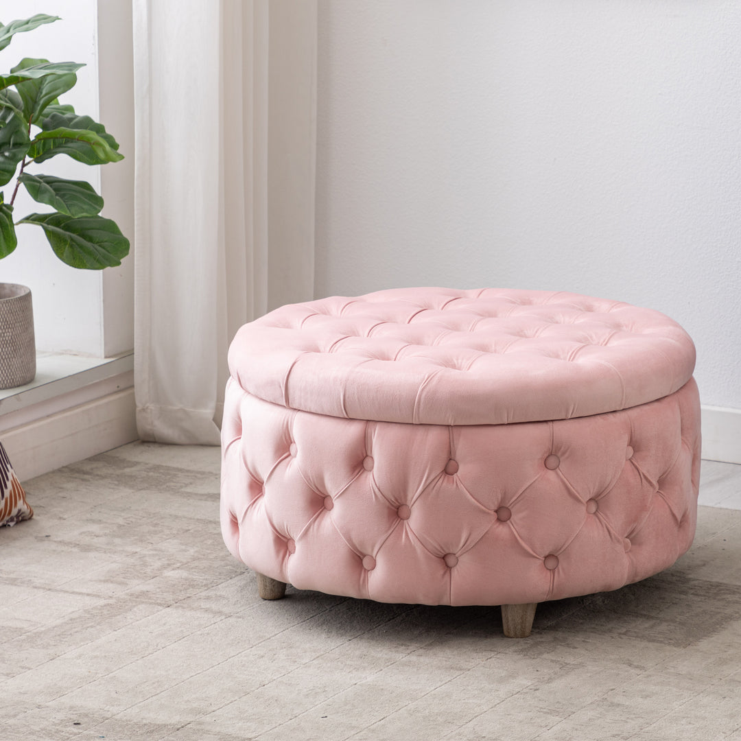 Wordford Round Velvet Tufted Storage Ottoman