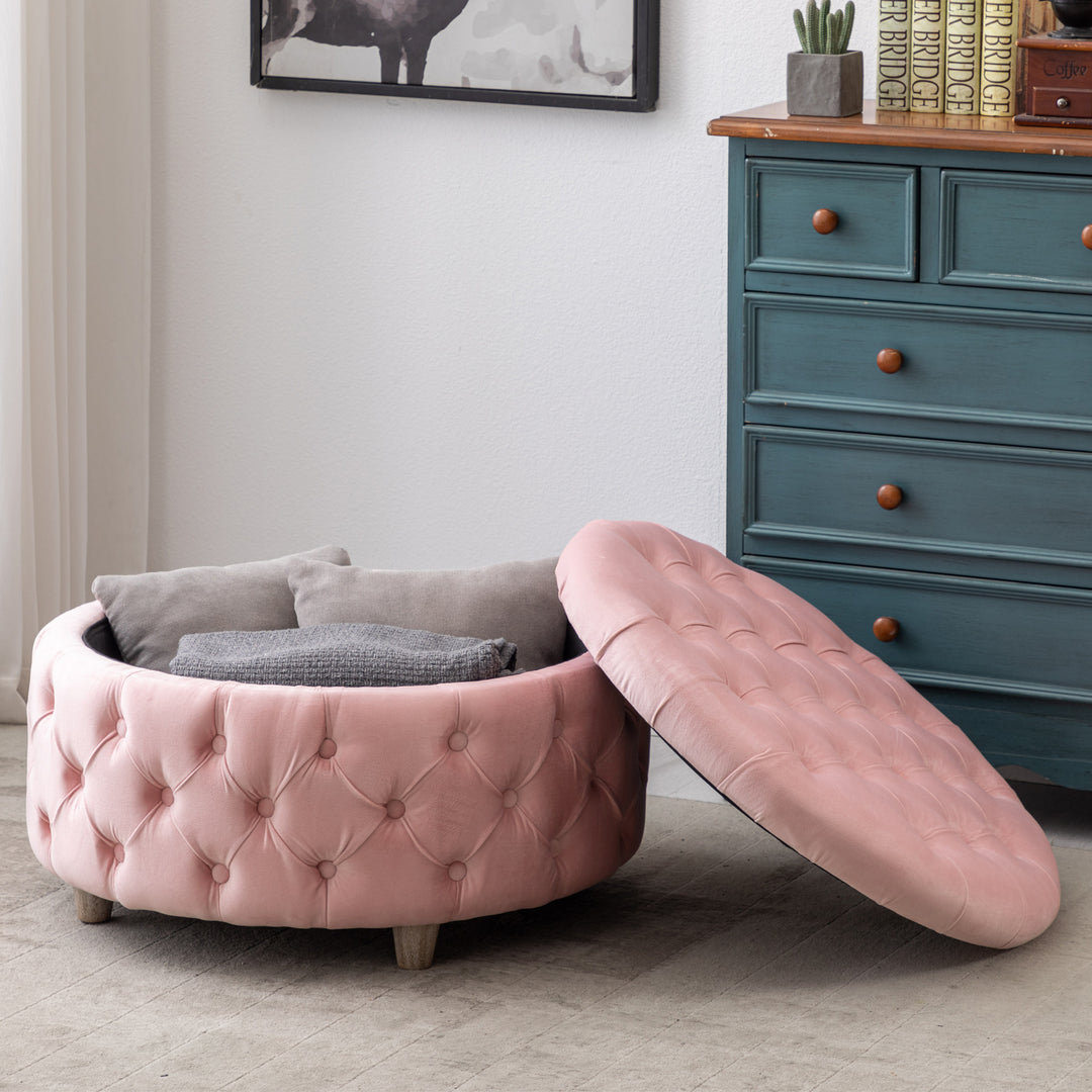 Wordford Round Velvet Tufted Storage Ottoman