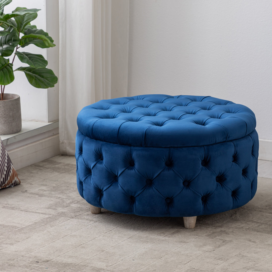 Wordford Round Velvet Tufted Storage Ottoman