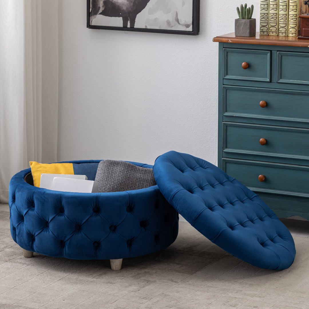 Wordford Round Velvet Tufted Storage Ottoman