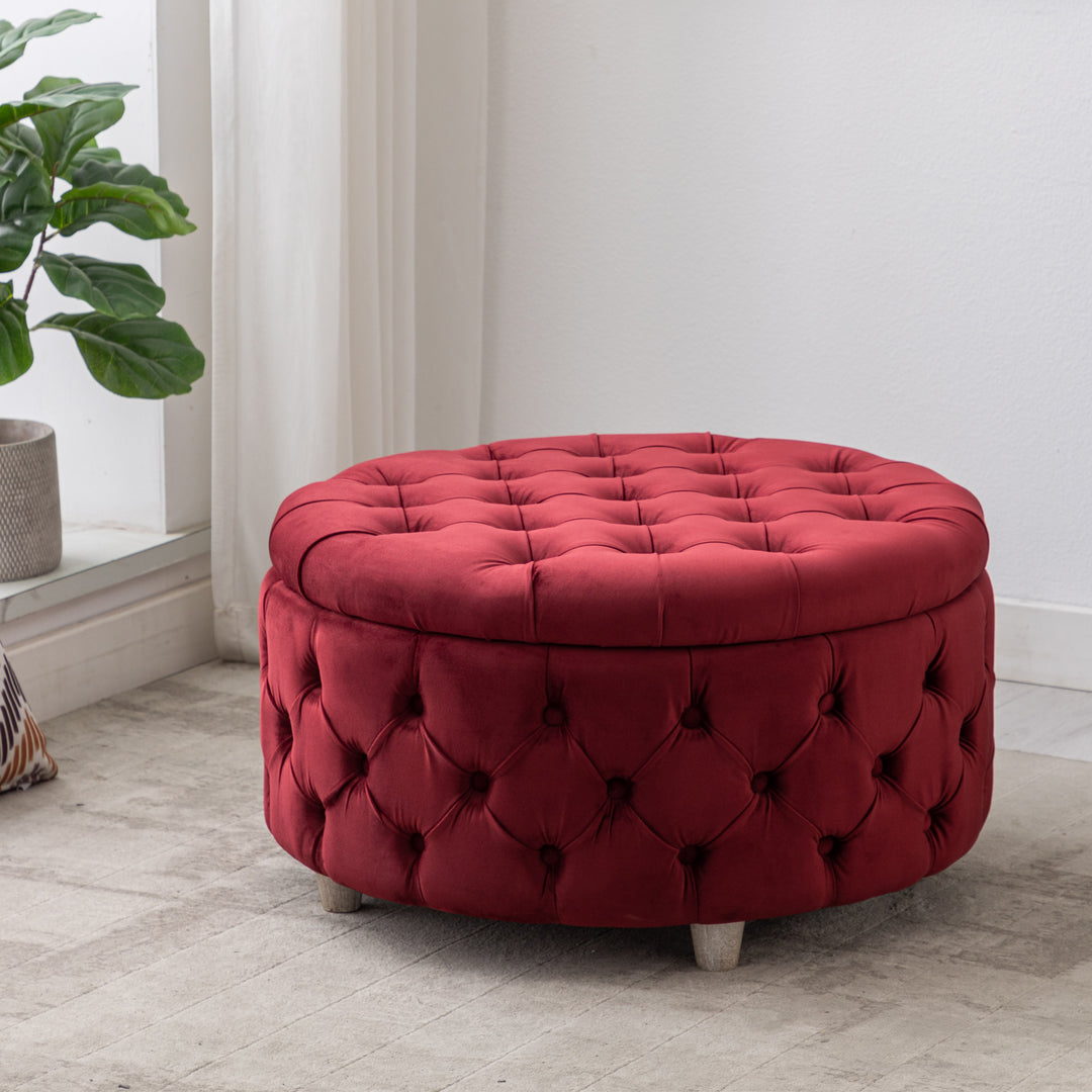 Wordford Round Velvet Tufted Storage Ottoman