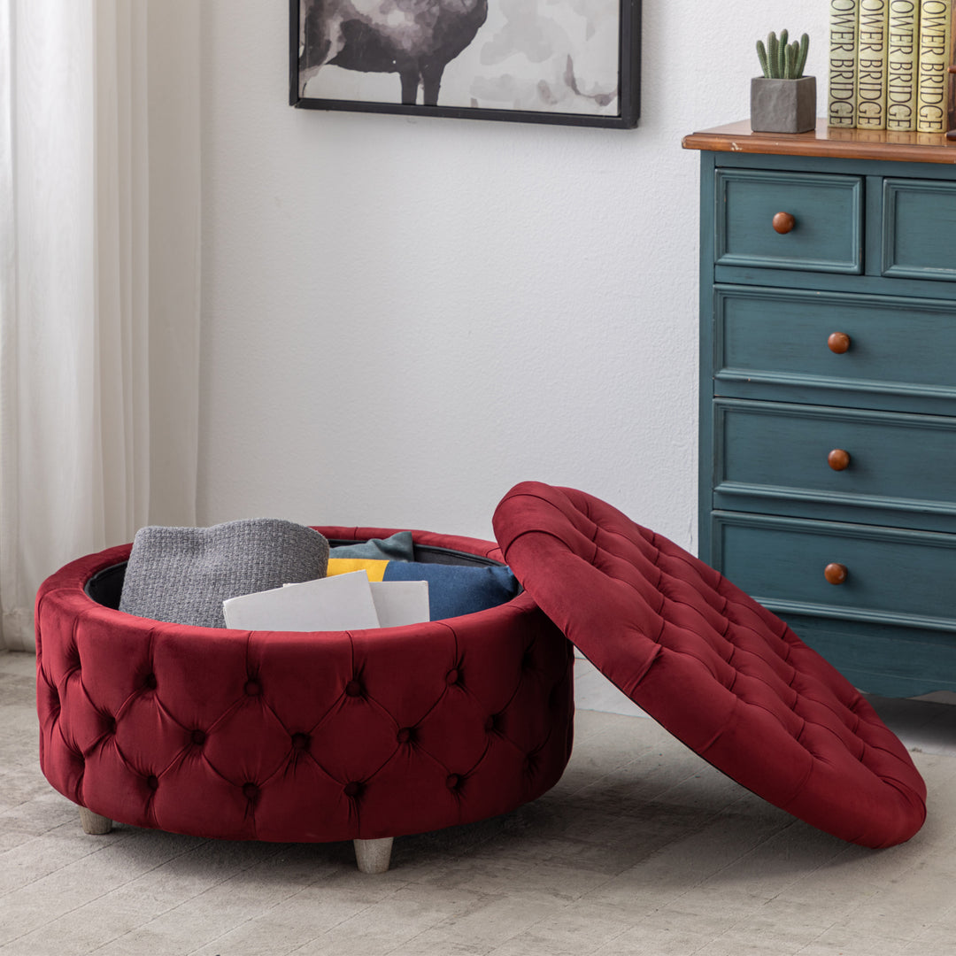 Wordford Round Velvet Tufted Storage Ottoman