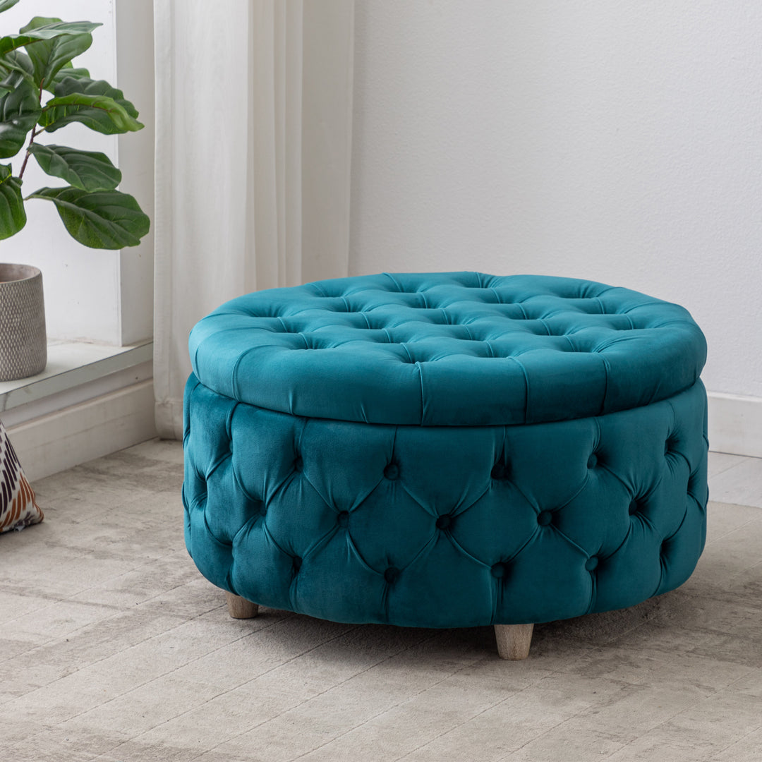 Wordford Round Velvet Tufted Storage Ottoman