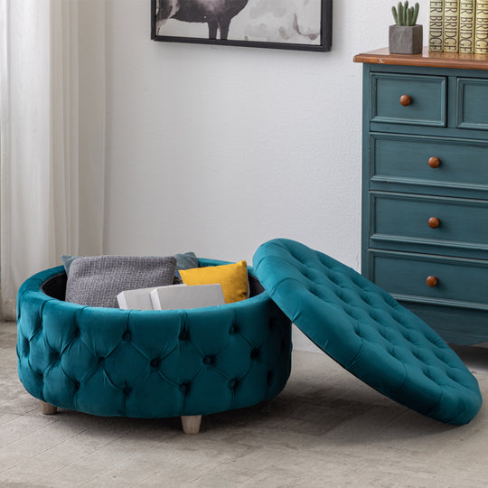 Wordford Round Velvet Tufted Storage Ottoman