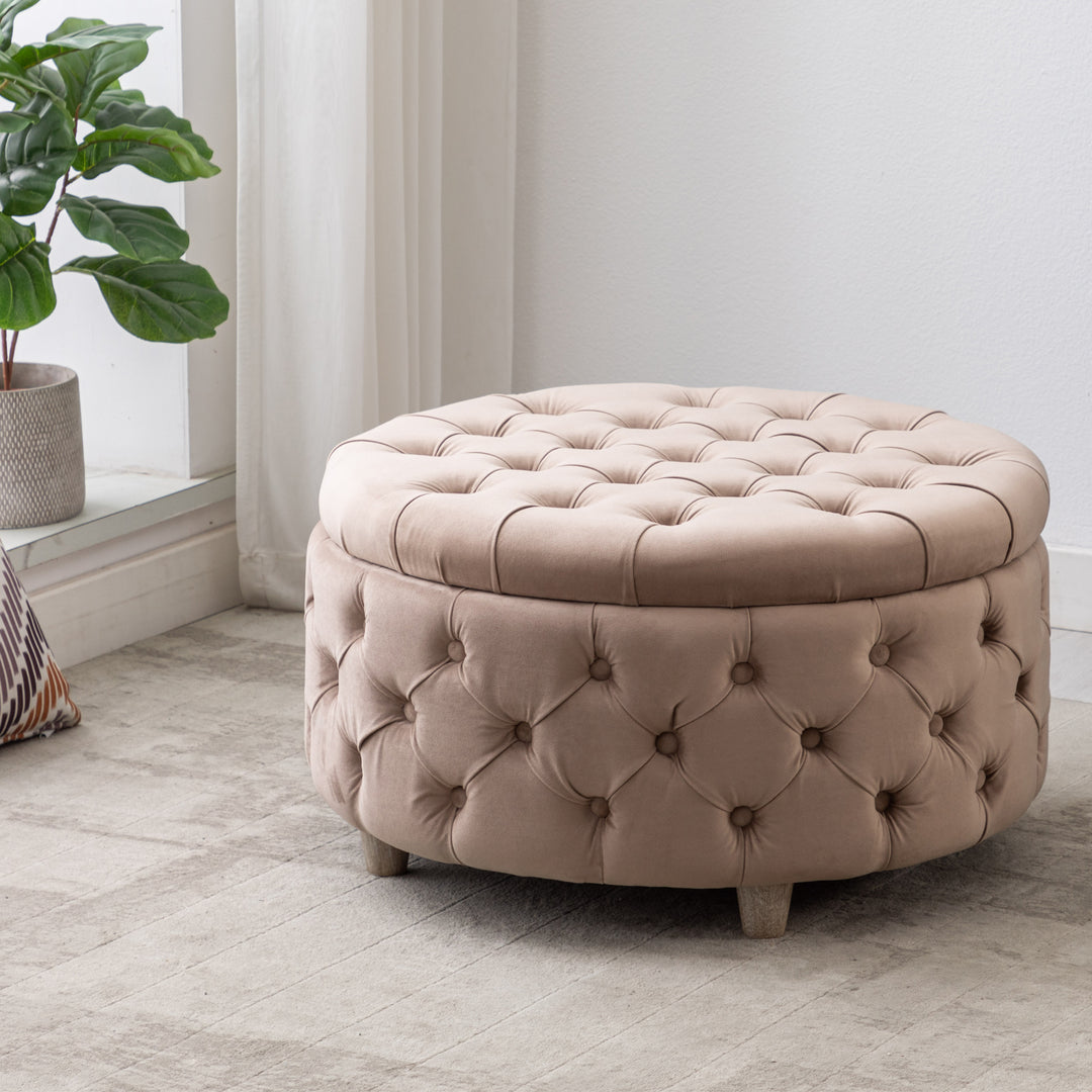 Wordford Round Velvet Tufted Storage Ottoman