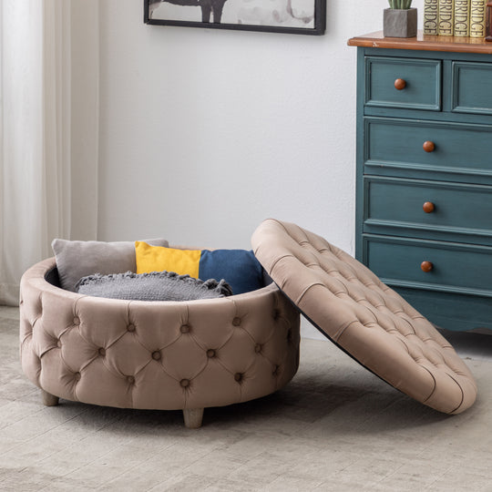 Wordford Round Velvet Tufted Storage Ottoman