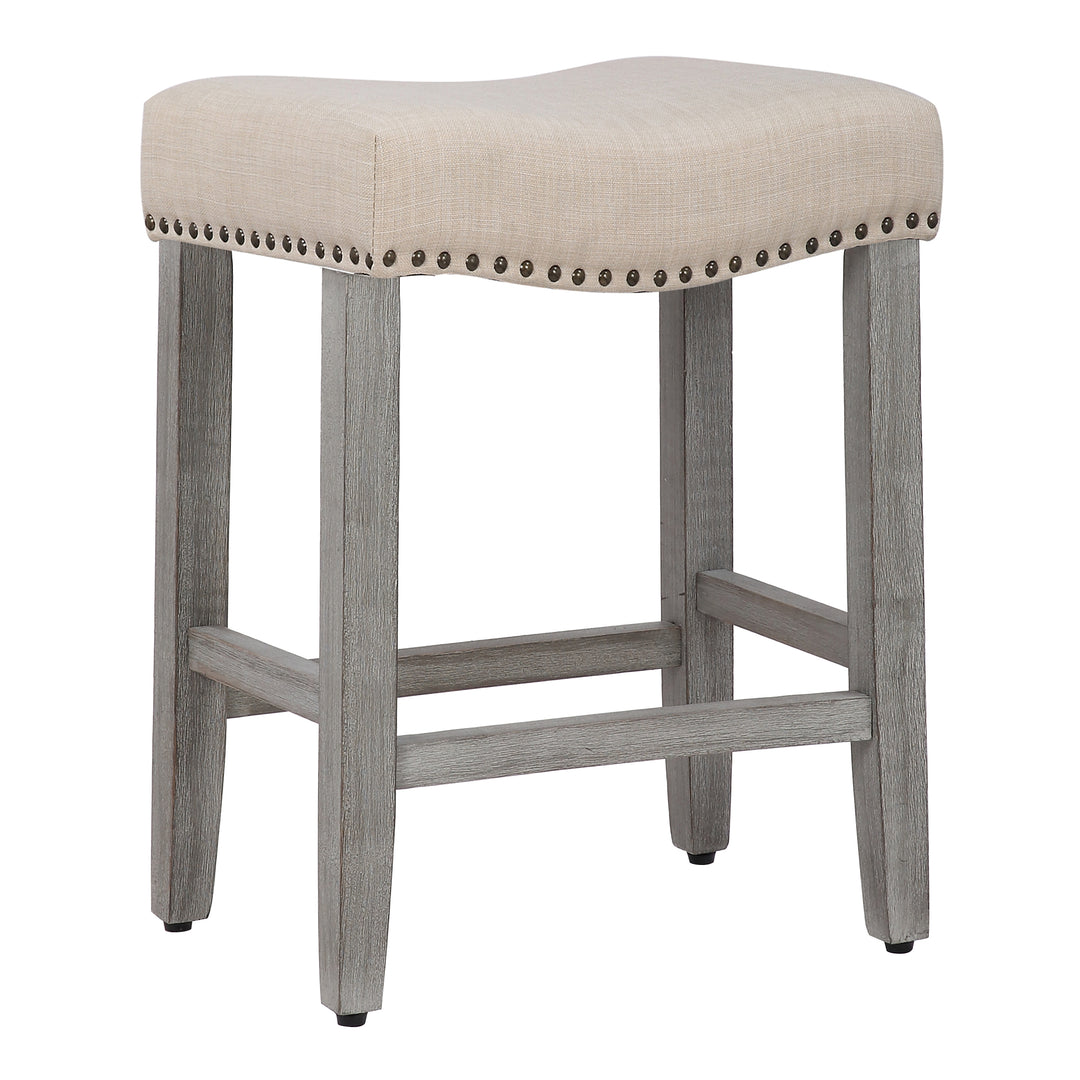 Lenox 24" Upholstered Saddle Seat Counter Stool, Antique Gray