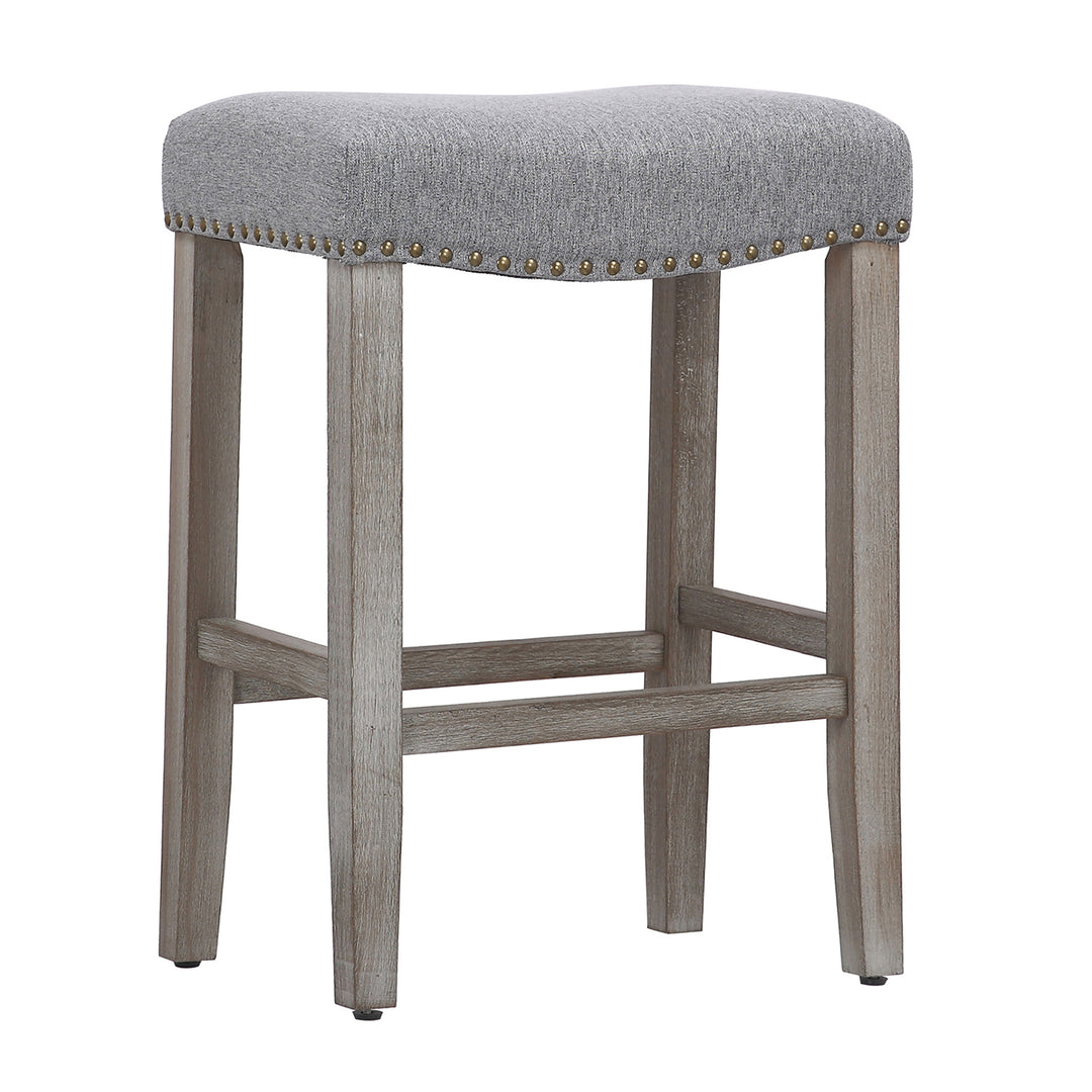 Lenox 24" Upholstered Saddle Seat Counter Stool, Antique Gray