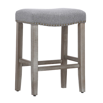 Lenox 24" Upholstered Saddle Seat Counter Stool, Antique Gray