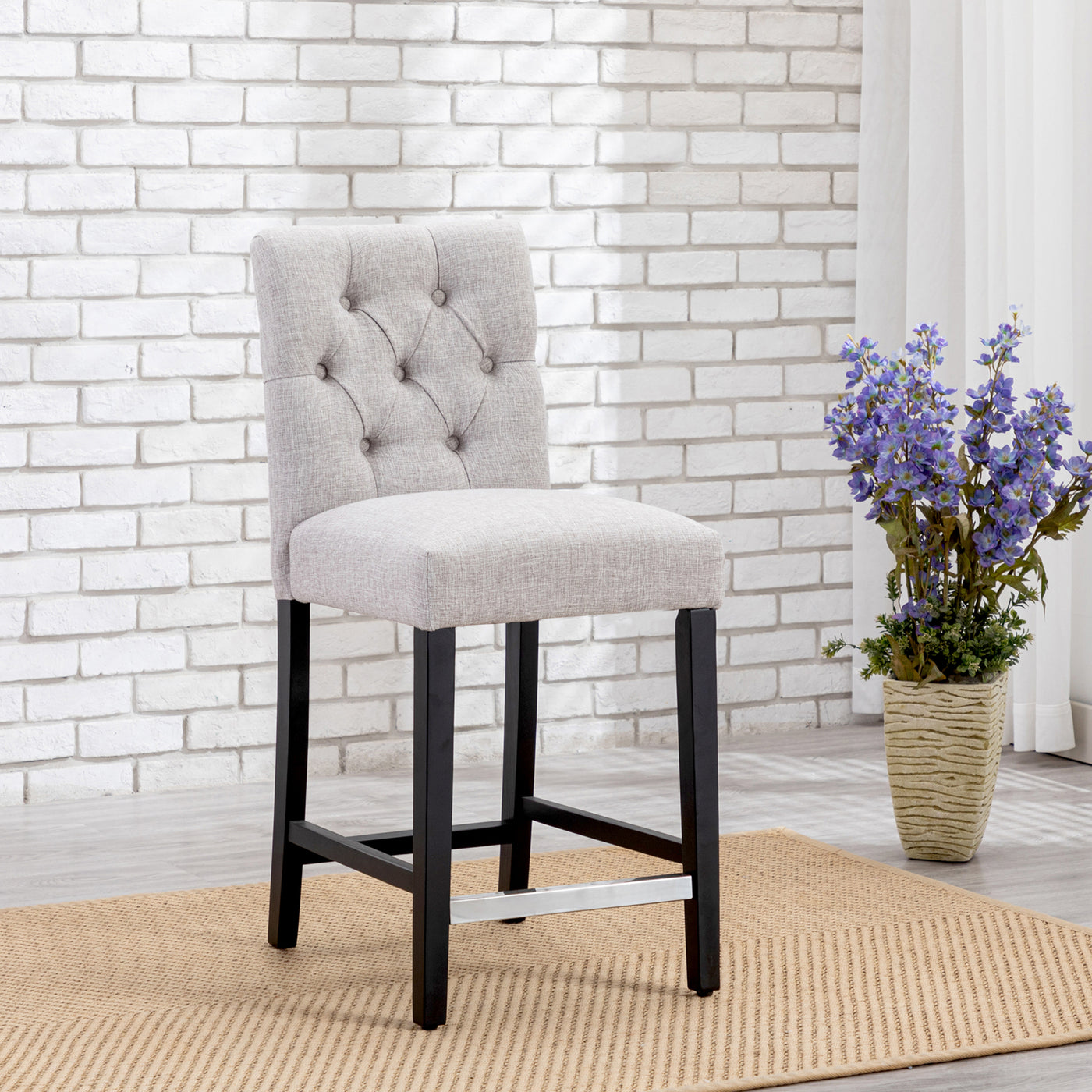 Hayes 24" Linen Fabric Tufted Counter Stool, Black