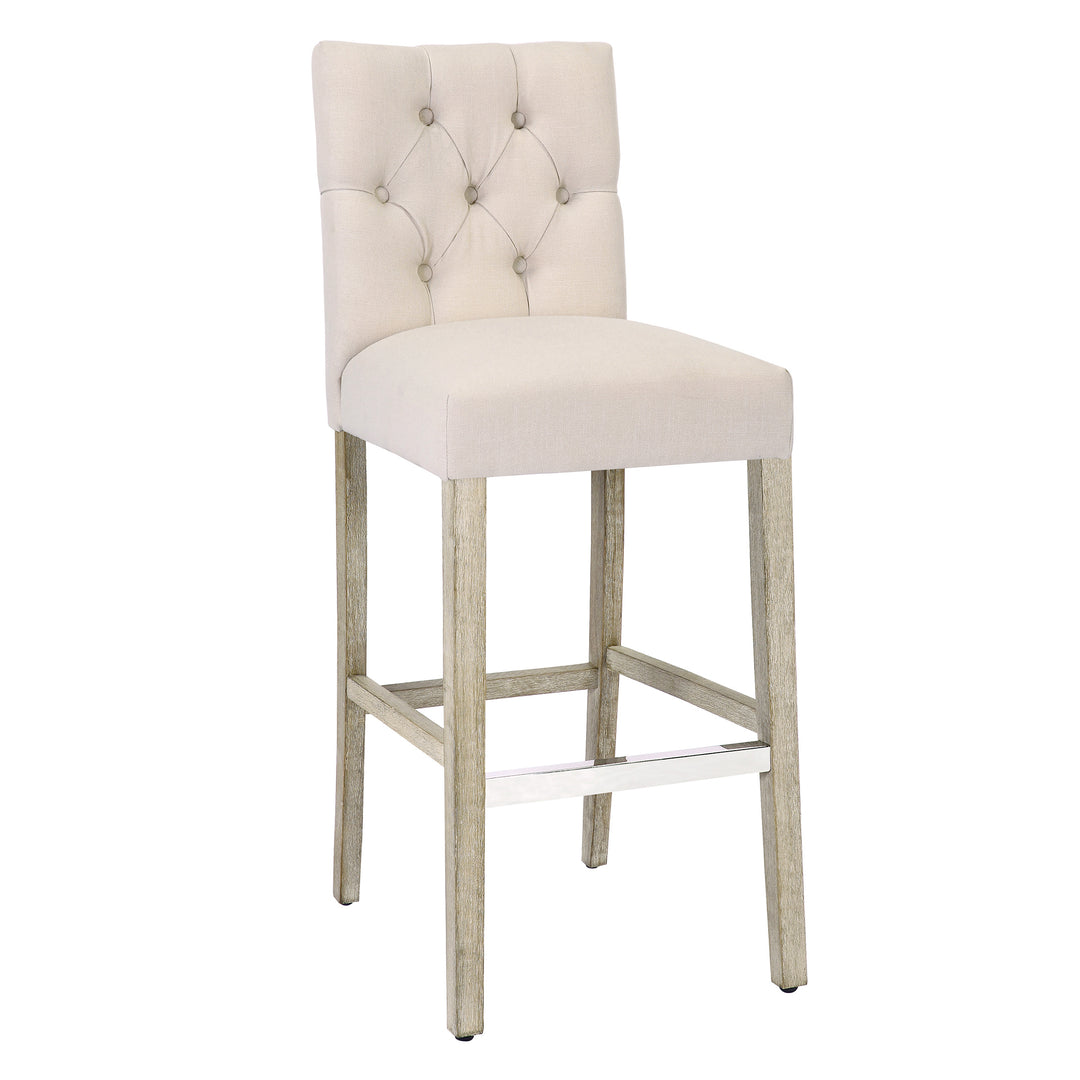 Hayes 29" Linen Fabric Tufted Bar Stool, Antique Gray