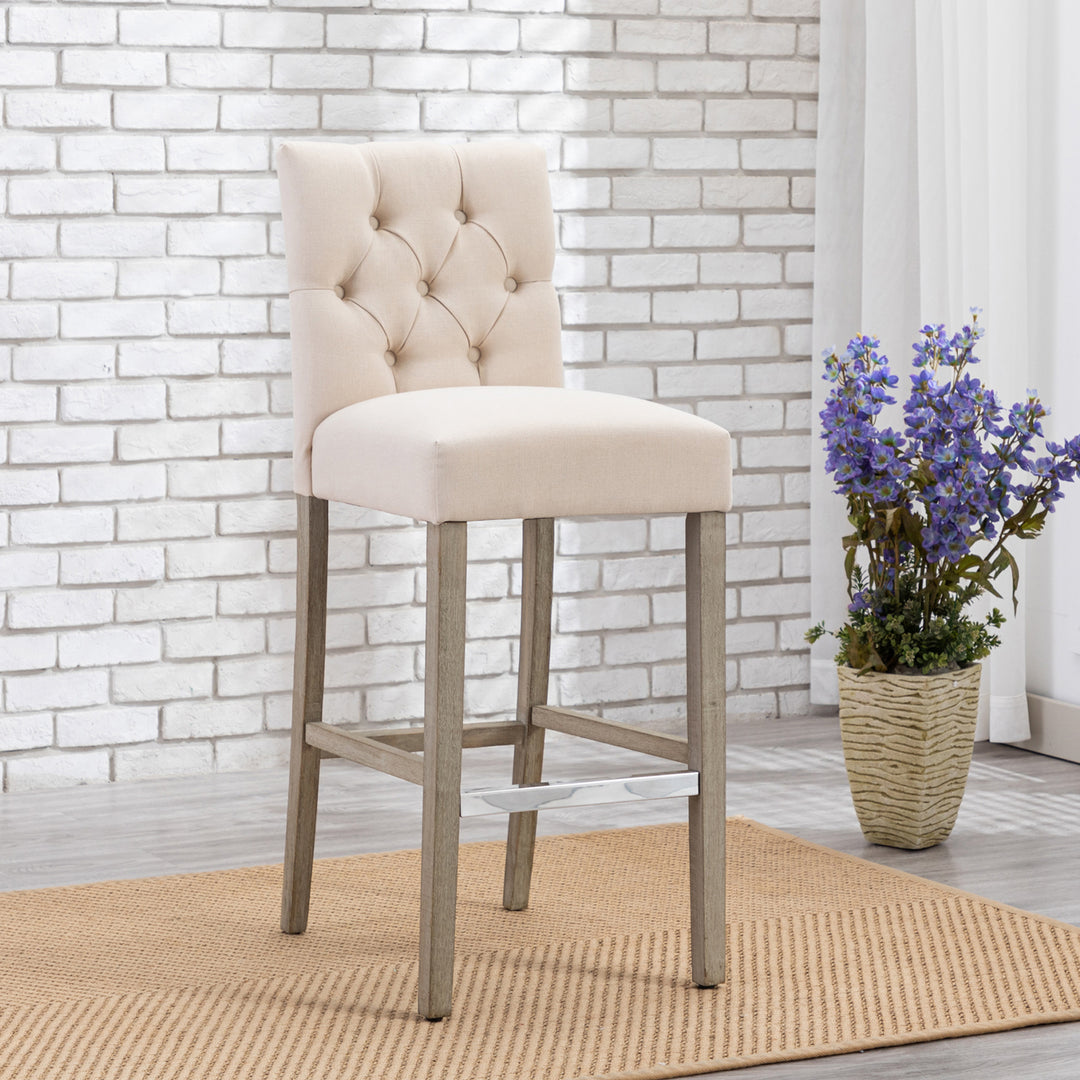 Hayes 29" Linen Fabric Tufted Bar Stool, Antique Gray