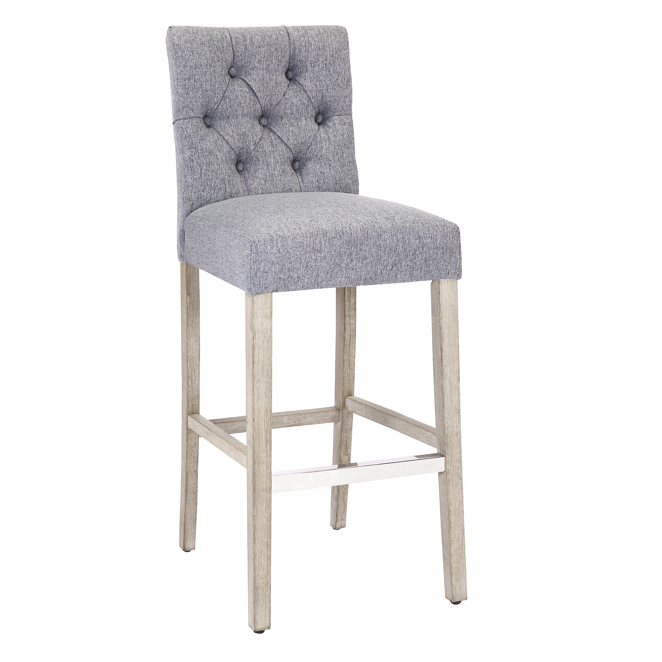 29 Upholstered Linen Fabric Tufted Bar Stool Chair - Tea