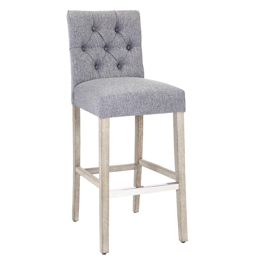 Hayes 29" Linen Fabric Tufted Bar Stool, Antique Gray