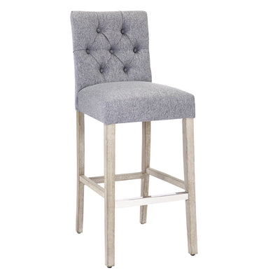 Hayes 29" Linen Fabric Tufted Bar Stool (Set of 2), Antique Gray