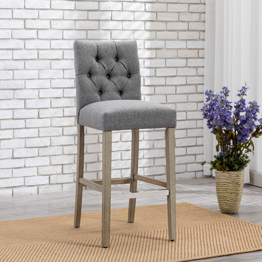 Hayes 29" Linen Fabric Tufted Bar Stool, Antique Gray