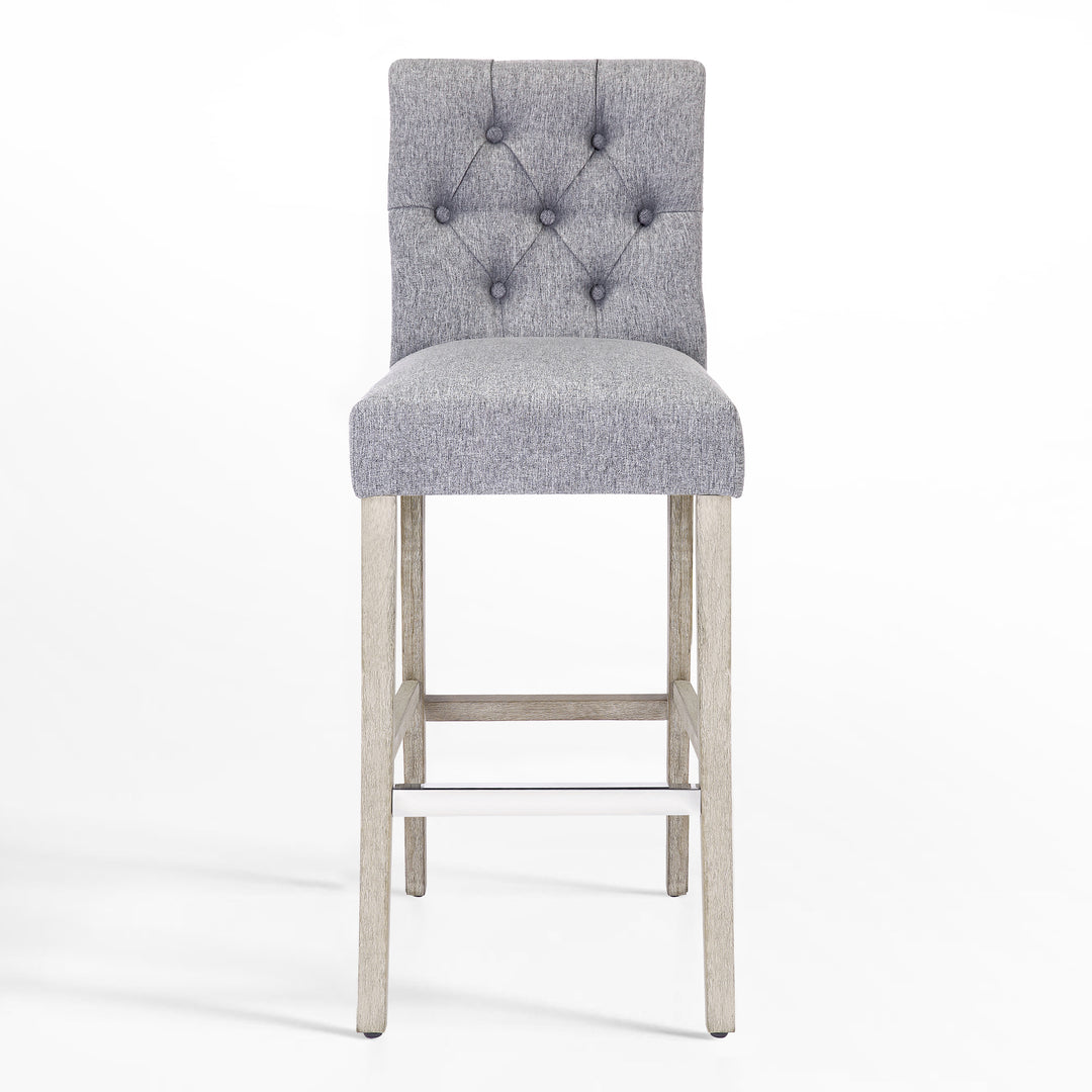 Hayes 29" Linen Fabric Tufted Bar Stool, Antique Gray