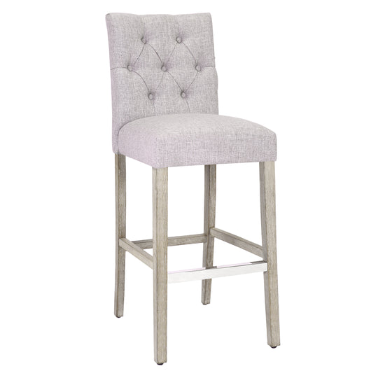 Hayes 29" Linen Fabric Tufted Bar Stool, Antique Gray