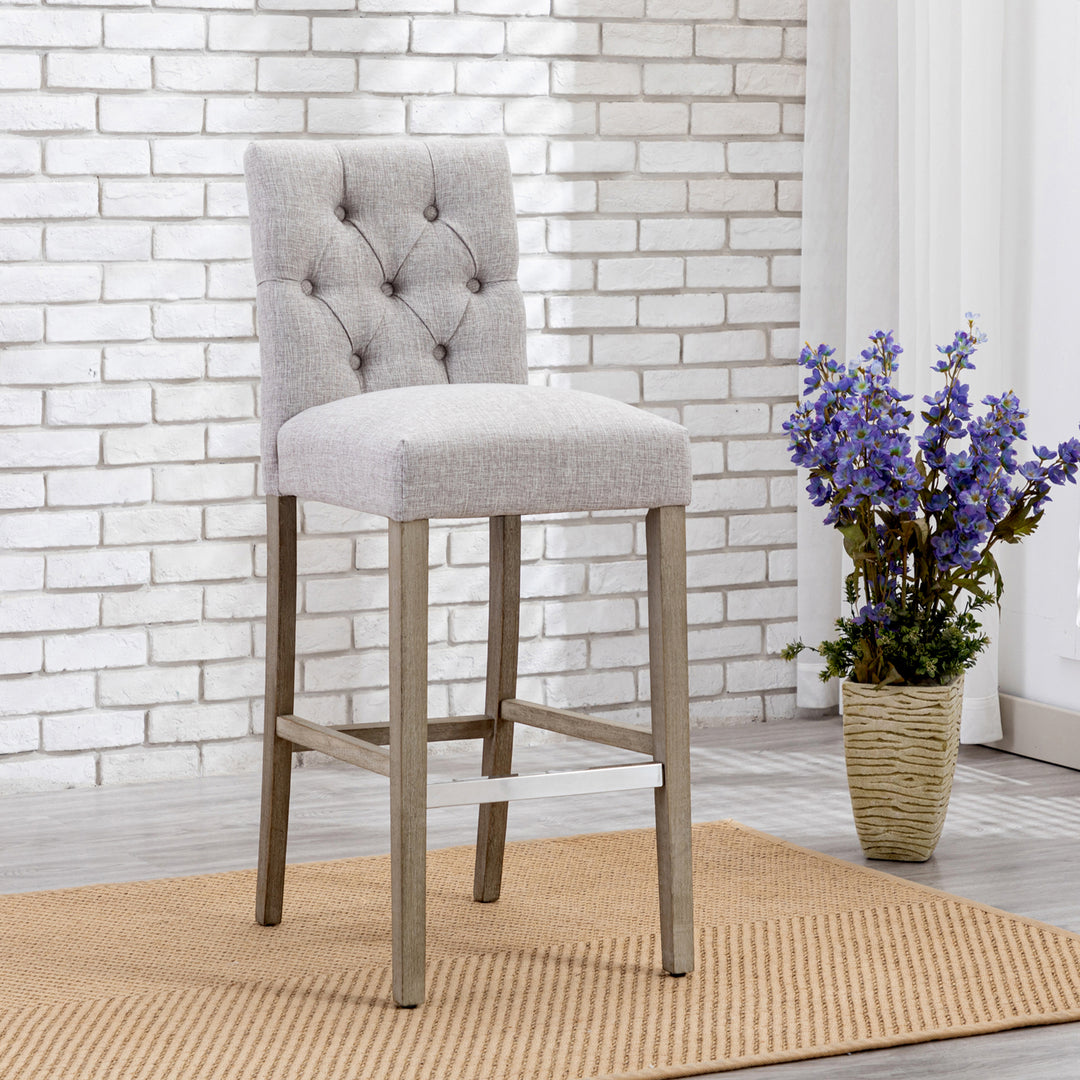 Hayes 29" Linen Fabric Tufted Bar Stool, Antique Gray