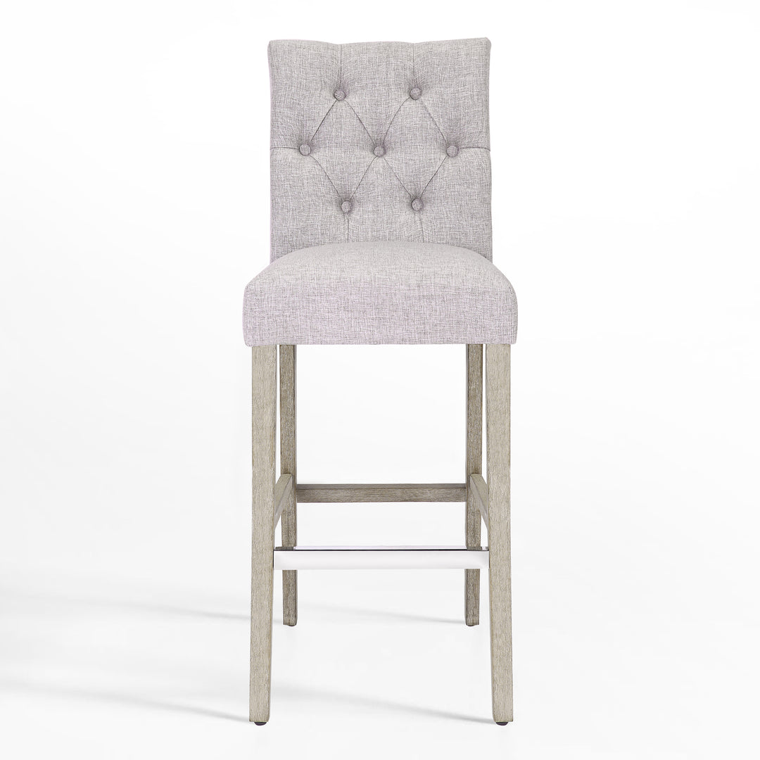 Hayes 29" Linen Fabric Tufted Bar Stool, Antique Gray