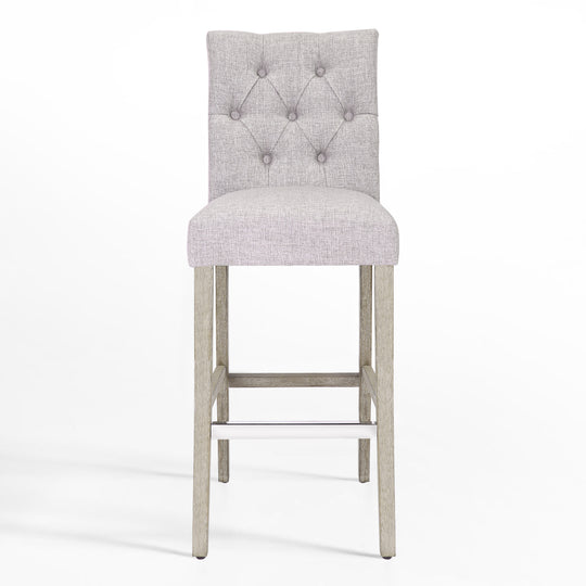 Hayes 29" Linen Fabric Tufted Bar Stool, Antique Gray